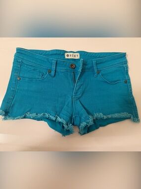Roxy Turquoise Frayed Denim Shorts